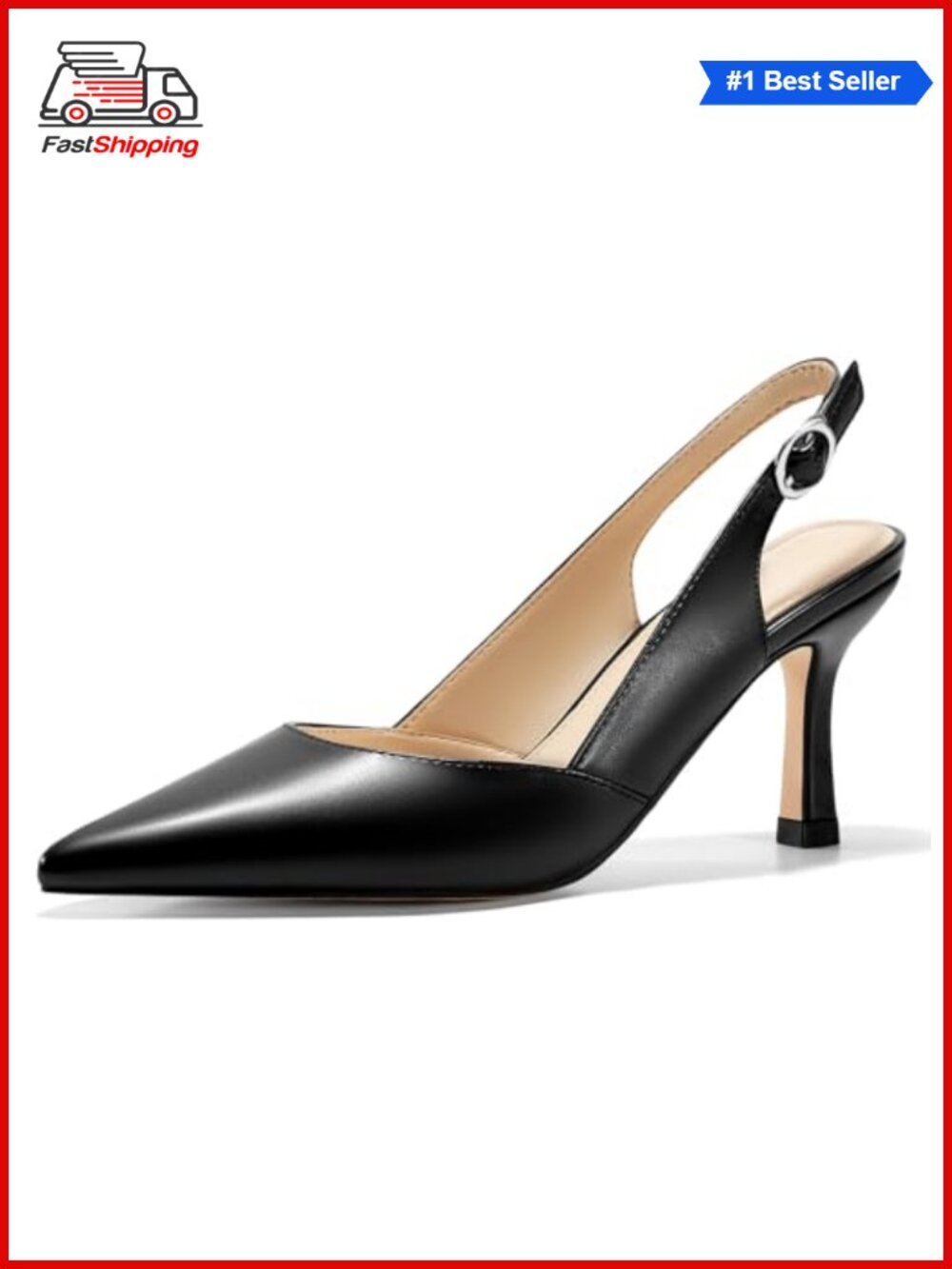โจ Rilista Women's Slingback Kitten Heels Closed Pointed Toe Faux Leather Pumps